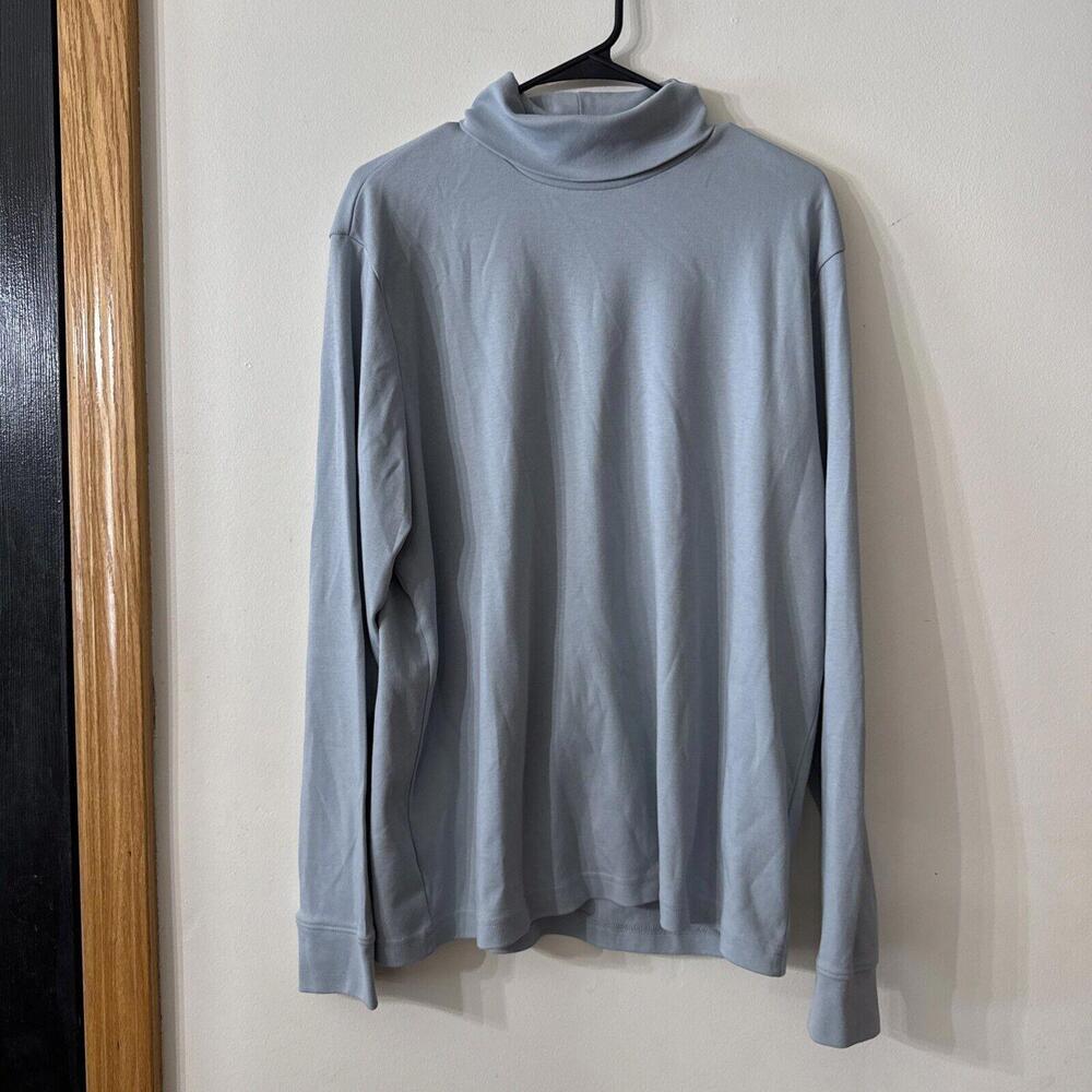 Jeff  100% Pima Cotton Turtleneck Mens Sz L Soft Blue Office Academia Layer Prep